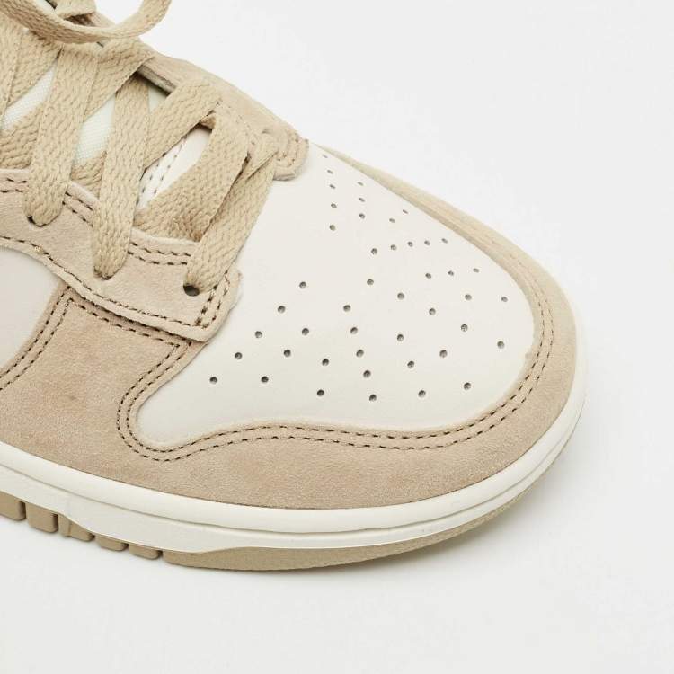 Pre Owned Nike Tan/White Suede and Leather Dunk High Top Sneakers Size 38.5