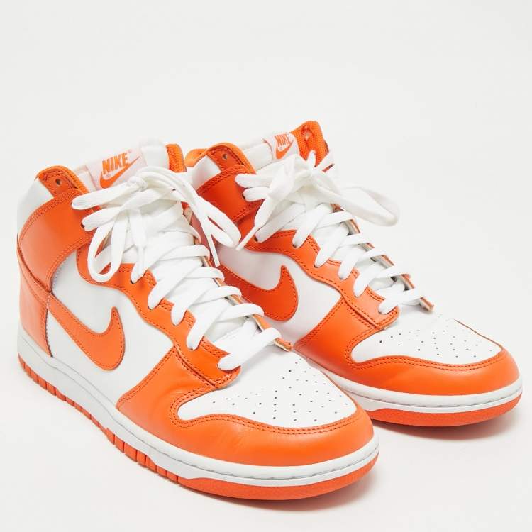 Pre Owned Nike Orange/White Leather Dunk High Syracuse Sneakers Size 45.5