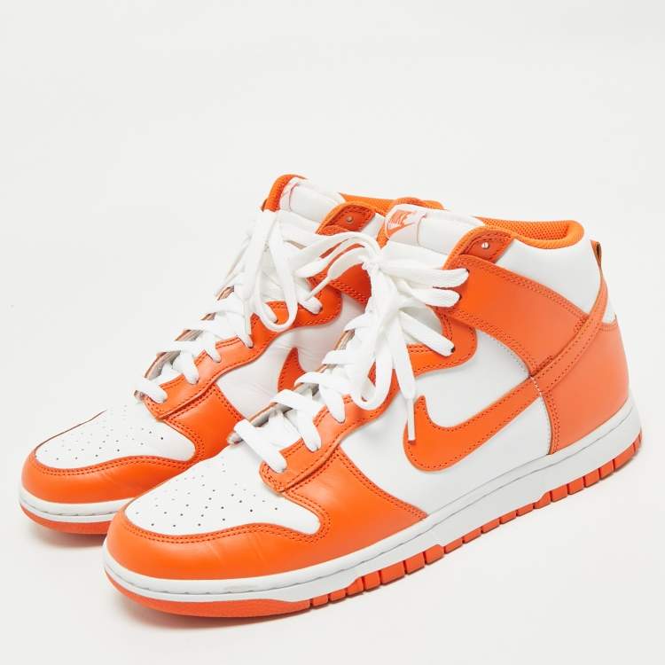Pre Owned Nike Orange/White Leather Dunk High Syracuse Sneakers Size 45.5