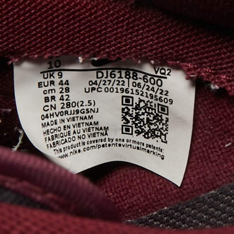 Pre Owned Nike Burgundy Leather Dunk Low Dark Beetroot Sneakers Size 44