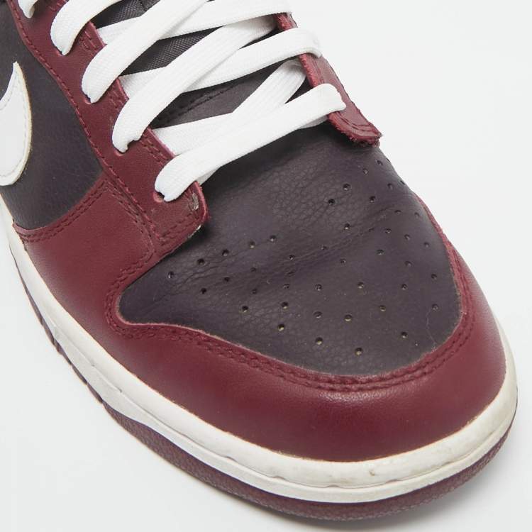 Pre Owned Nike Burgundy Leather Dunk Low Dark Beetroot Sneakers Size 44