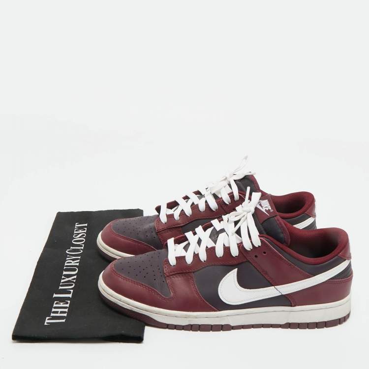 Pre Owned Nike Burgundy Leather Dunk Low Dark Beetroot Sneakers Size 44