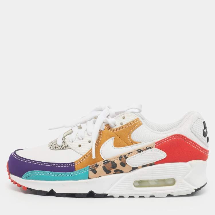 Pre Owned Nike Multicolor Leather and Suede Nike Air Max 90 SE Animal White Sneakers Size 36.5
