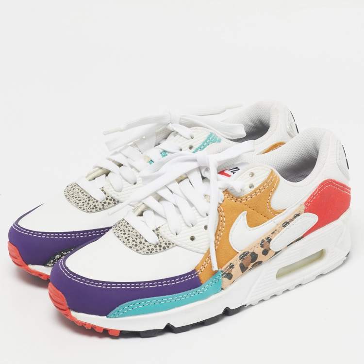 Pre Owned Nike Multicolor Leather and Suede Nike Air Max 90 SE Animal White Sneakers Size 36.5