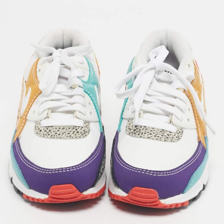Pre Owned Nike Multicolor Leather and Suede Nike Air Max 90 SE Animal White Sneakers Size 36.5
