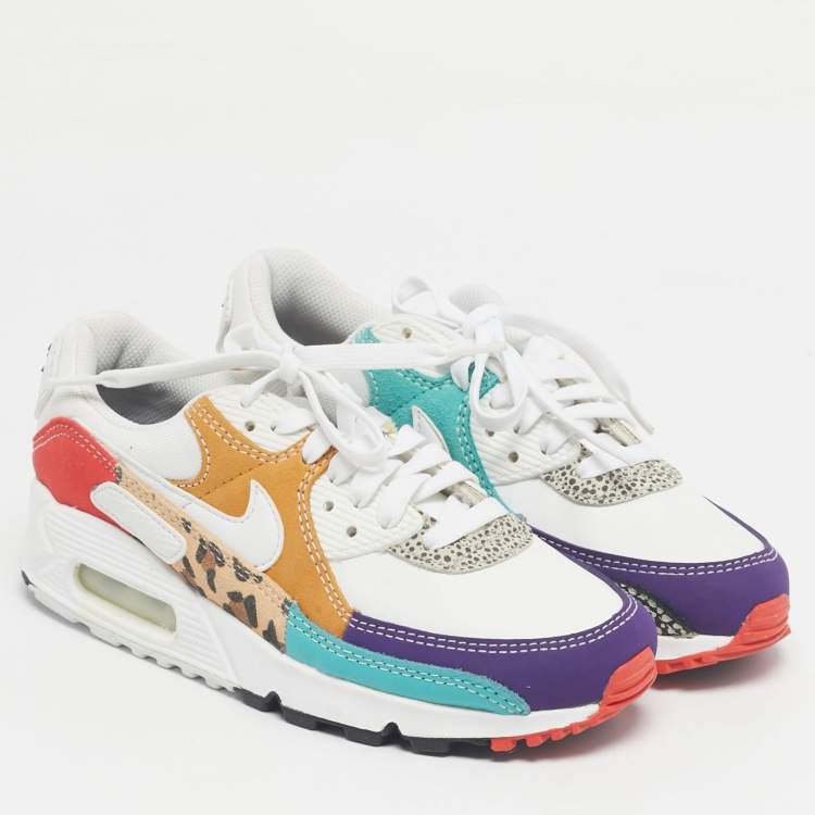 Pre Owned Nike Multicolor Leather and Suede Nike Air Max 90 SE Animal White Sneakers Size 36.5
