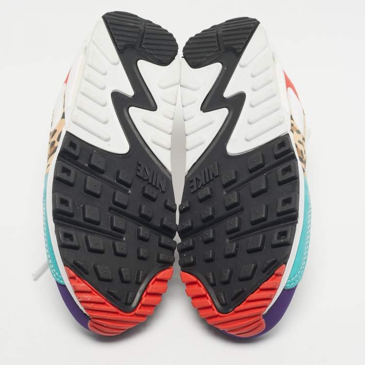 Pre Owned Nike Multicolor Leather and Suede Nike Air Max 90 SE Animal White Sneakers Size 36.5