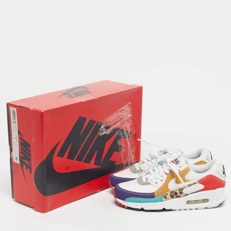 Pre Owned Nike Multicolor Leather and Suede Nike Air Max 90 SE Animal White Sneakers Size 36.5