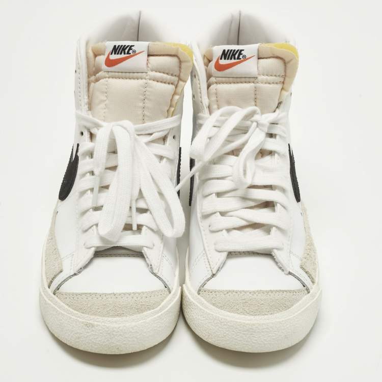 Pre Owned Nike Blazer Mid sacai Size 38 White Leather and Suede High Top Sneakers