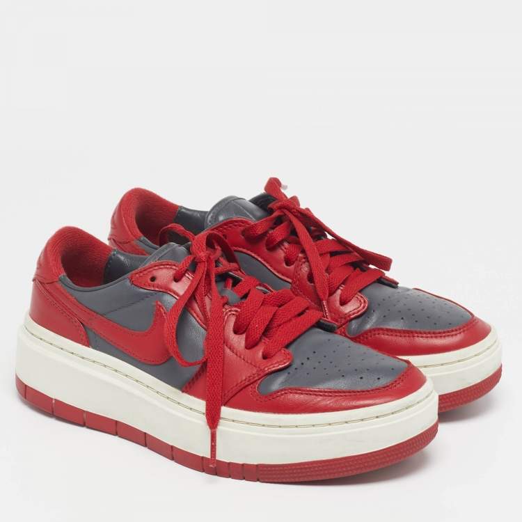 Pre Owned Nike Air Jordan 1 Low Size 38 Grey Leather Elevate "UNLV" Low Top Sneakers