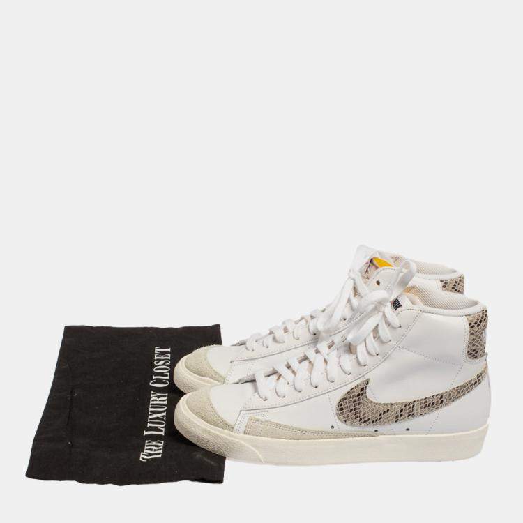 Pre Owned Nike Blazer Mid '77 Vintage Grey/White Suede And Snakeskin Embossed High Top Sneakers Size 42