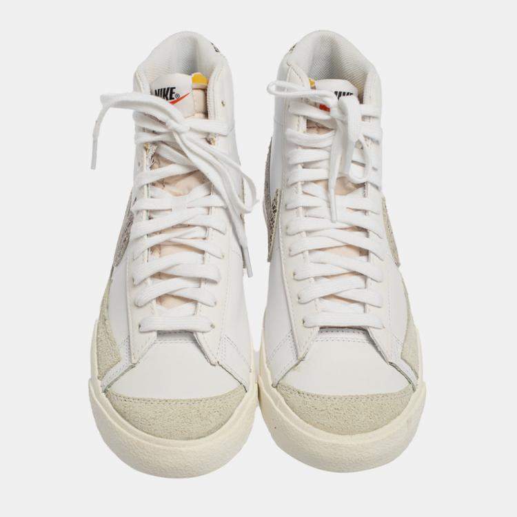 Pre Owned Nike Blazer Mid '77 Vintage Grey/White Suede And Snakeskin Embossed High Top Sneakers Size 42