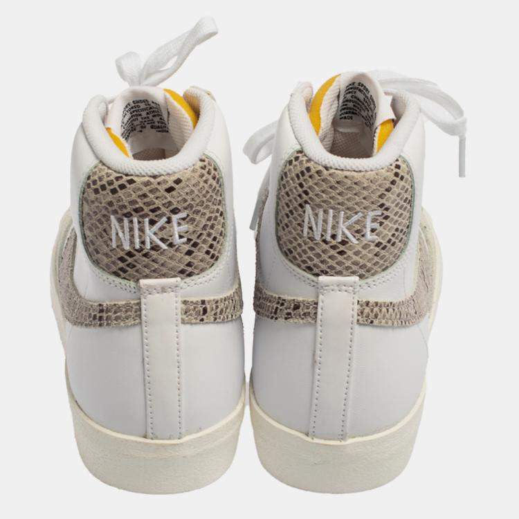Pre Owned Nike Blazer Mid '77 Vintage Grey/White Suede And Snakeskin Embossed High Top Sneakers Size 42