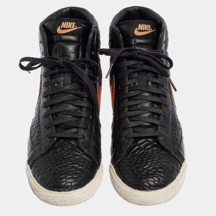 Pre Owned Nike Black/Bronze Quilted Leather Blazer High Top Sneakers Size 40