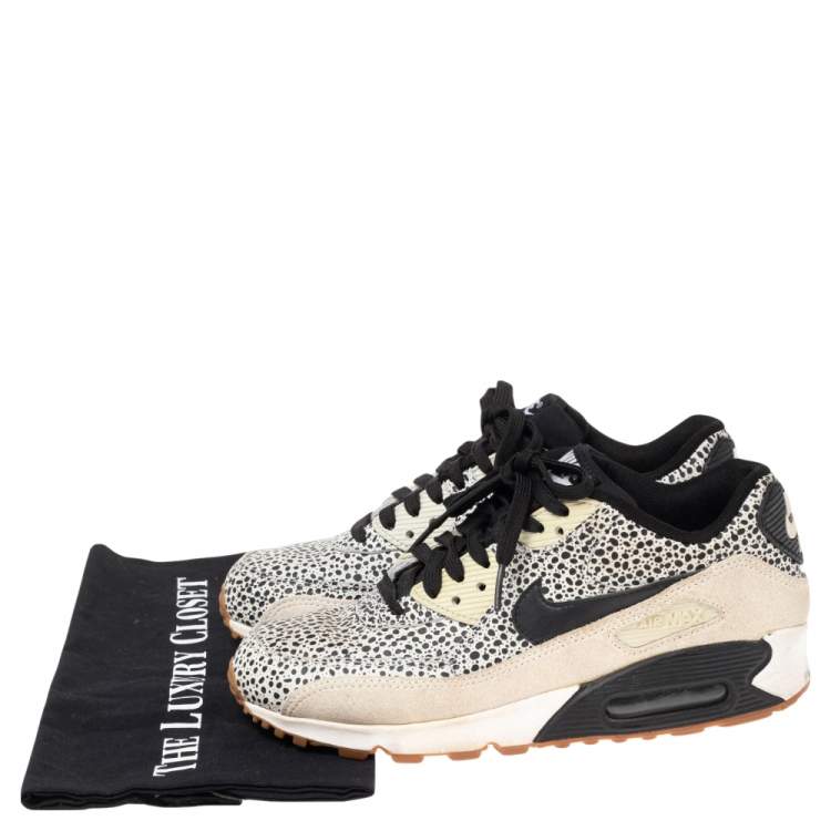 Pre Owned Nike Black/White Leather and Suede Air Max 90 Safari Sneakers Size 38