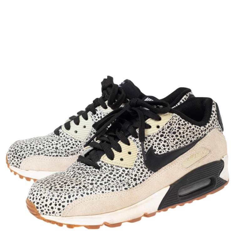 Pre Owned Nike Black/White Leather and Suede Air Max 90 Safari Sneakers Size 38
