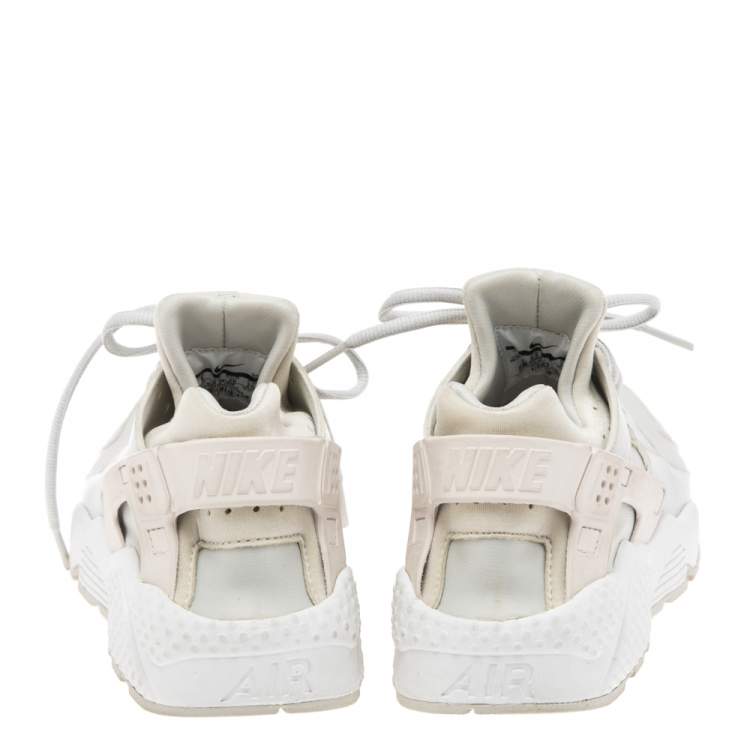 Pre Owned Nike Air Grey/Beige Fabric And Python Embossed Leather Huarache Sneakers Size 39