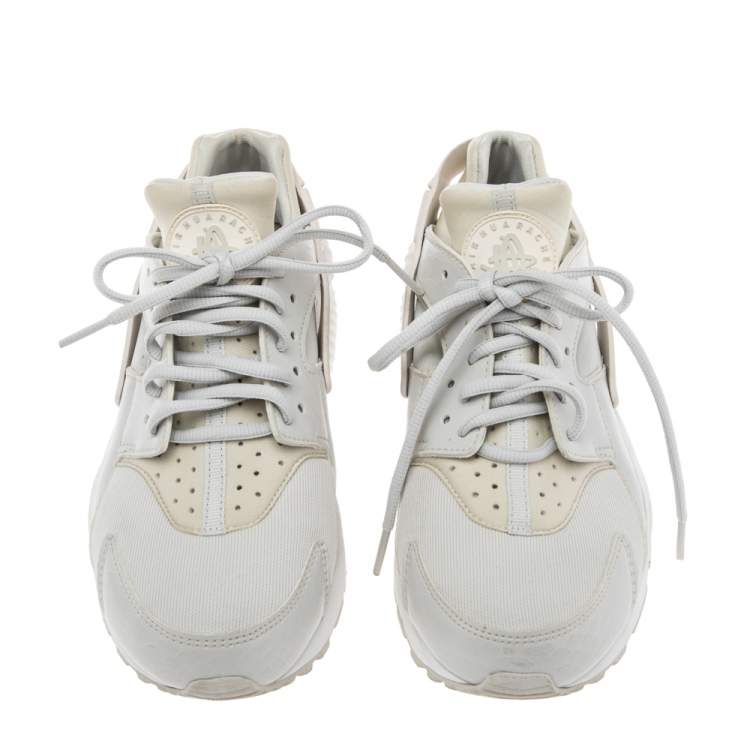 Pre Owned Nike Air Grey/Beige Fabric And Python Embossed Leather Huarache Sneakers Size 39