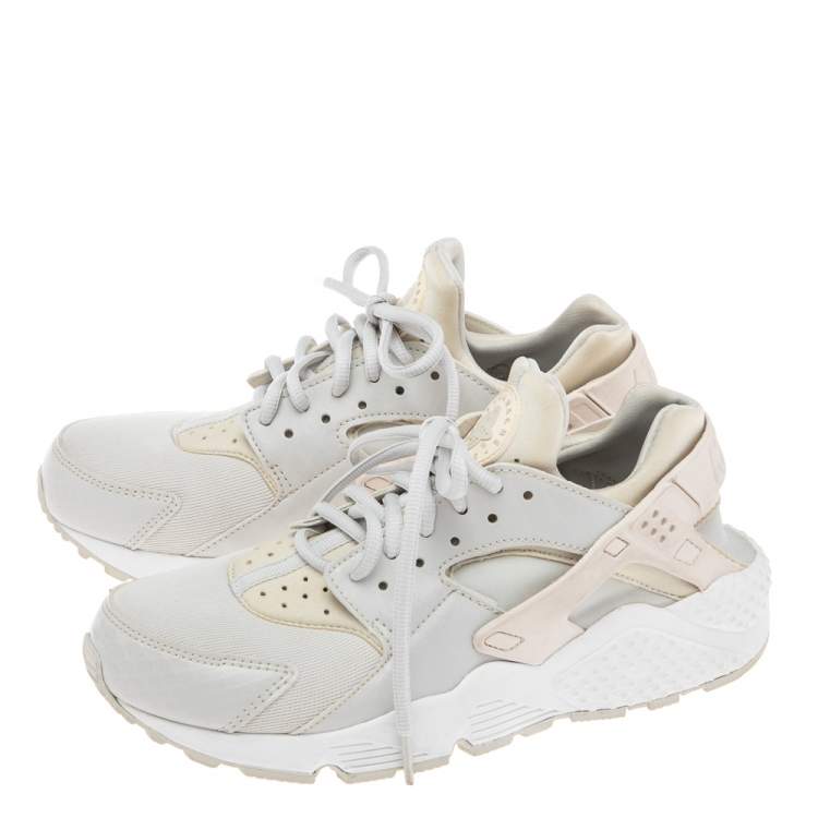 Pre Owned Nike Air Grey/Beige Fabric And Python Embossed Leather Huarache Sneakers Size 39