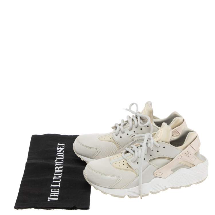 Pre Owned Nike Air Grey/Beige Fabric And Python Embossed Leather Huarache Sneakers Size 39