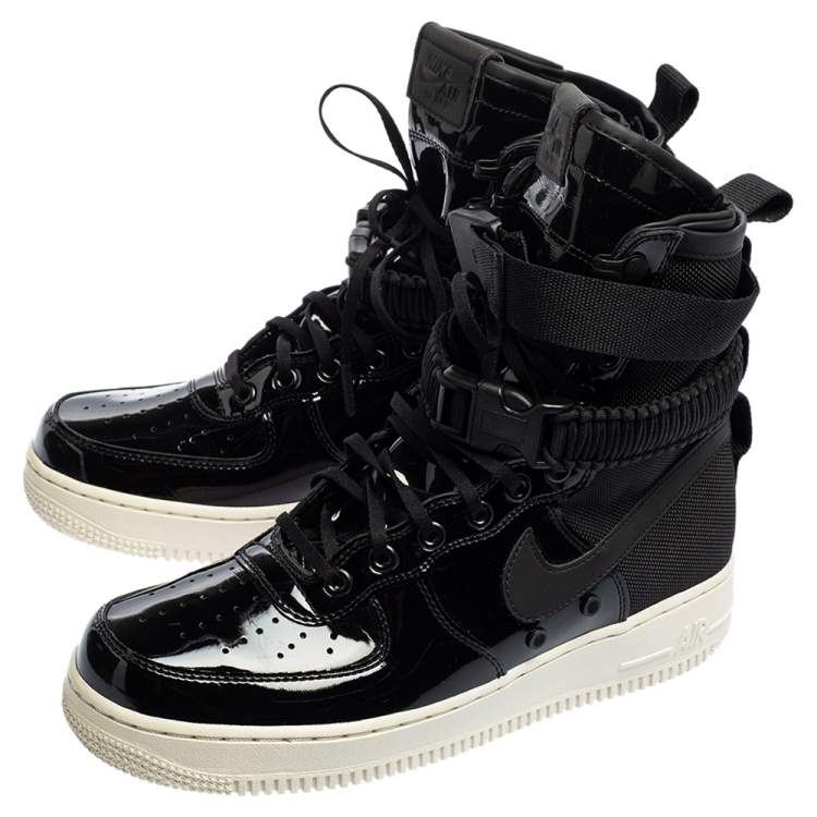 Pre Owned Nike Air Force 1 Black Patent Leather And Nylon Special Force Sneakers Size 42