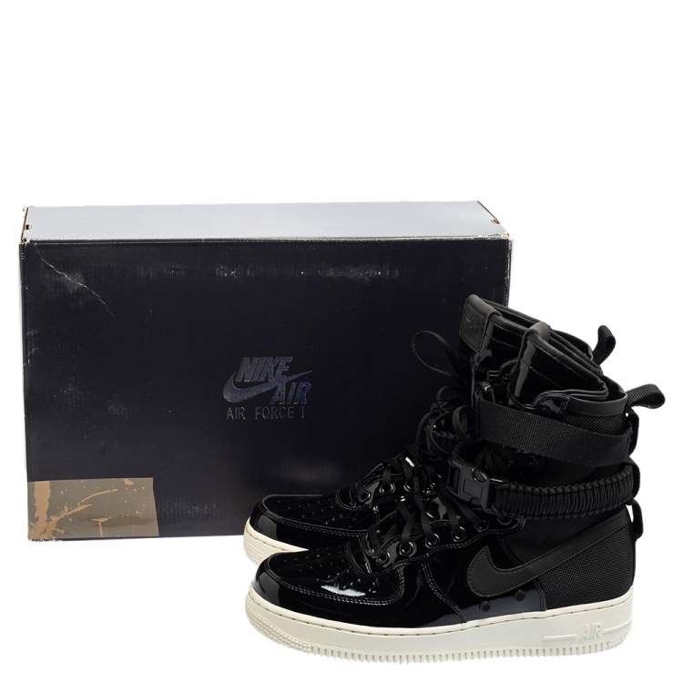 Pre Owned Nike Air Force 1 Black Patent Leather And Nylon Special Force Sneakers Size 42