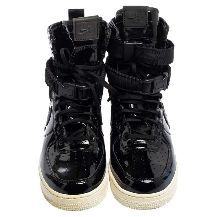 Pre Owned Nike Air Force 1 Black Patent Leather And Nylon Special Force Sneakers Size 42