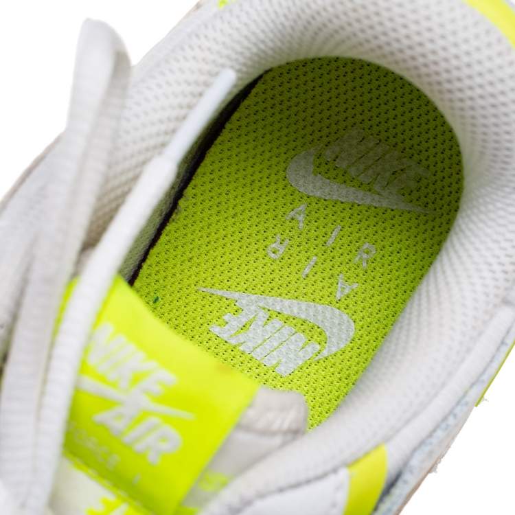 Pre Owned Nike White/Neon Yellow Leather Air Force 1 Shadow Low-Top Sneakers Size 36.5