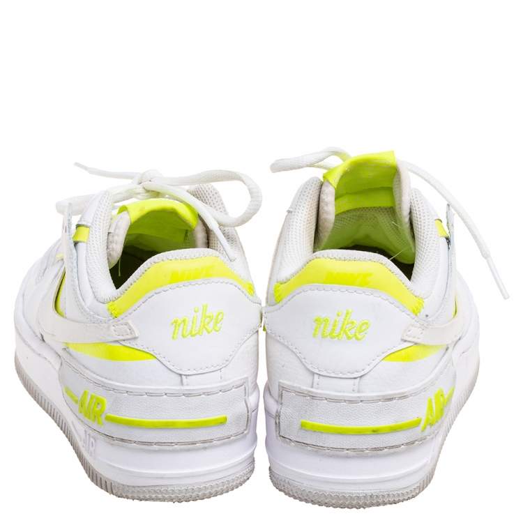 Pre Owned Nike White/Neon Yellow Leather Air Force 1 Shadow Low-Top Sneakers Size 36.5