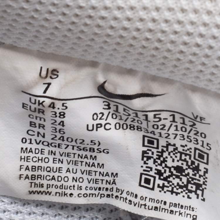 Pre Owned Nike White Leather Air Force 1 Low Top Sneakers Size 38