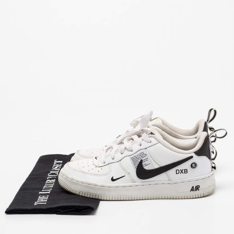 Pre Owned Nike White/Black Leather Nike Air Force 1 Utility Low Top Sneakers Size 38