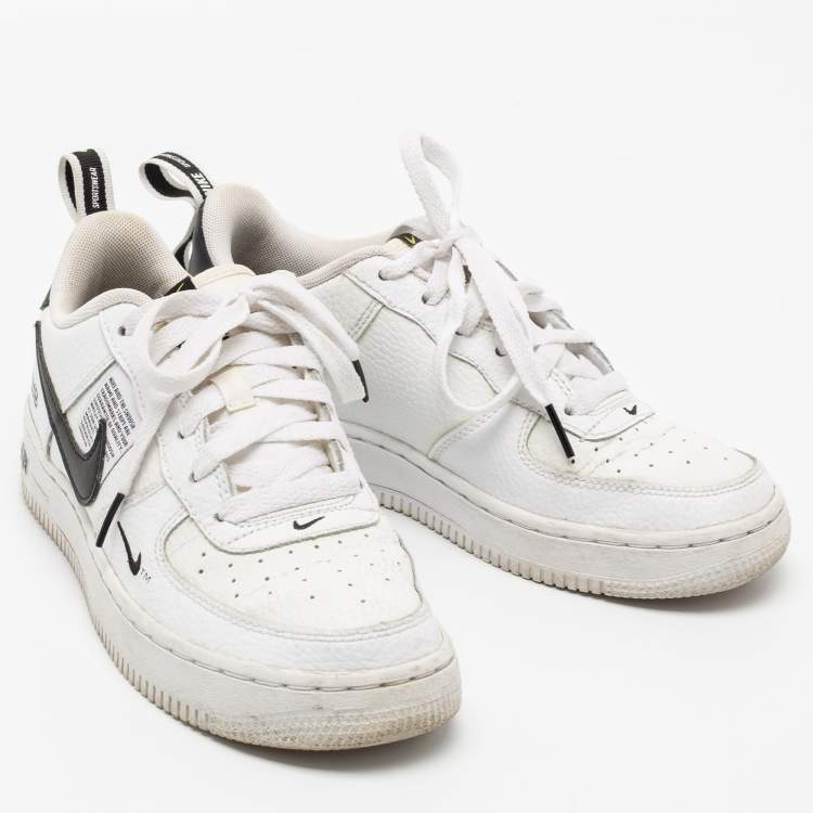 Pre Owned Nike White/Black Leather Nike Air Force 1 Utility Low Top Sneakers Size 38