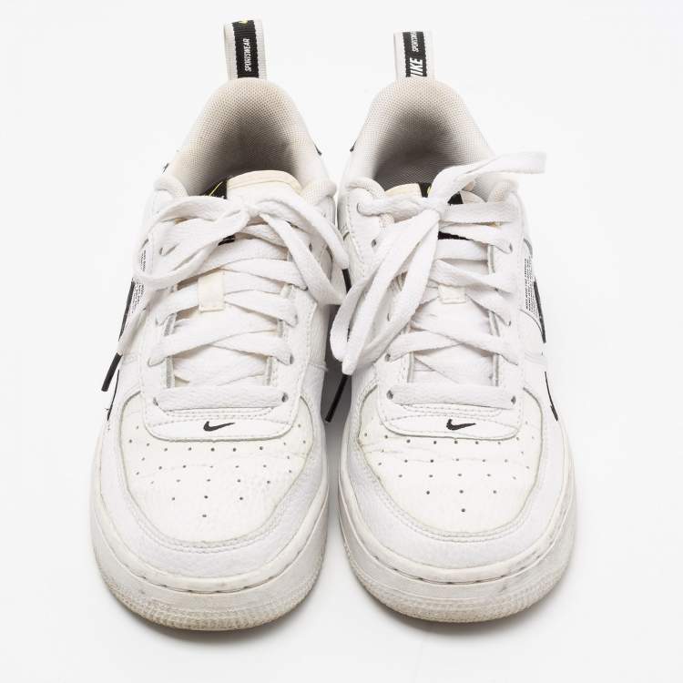 Pre Owned Nike White/Black Leather Nike Air Force 1 Utility Low Top Sneakers Size 38