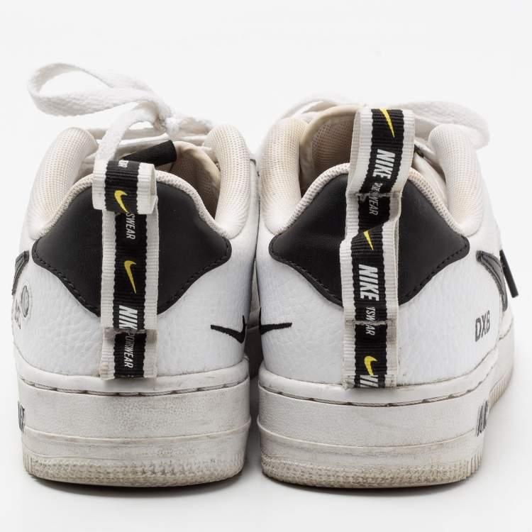 Pre Owned Nike White/Black Leather Nike Air Force 1 Utility Low Top Sneakers Size 38