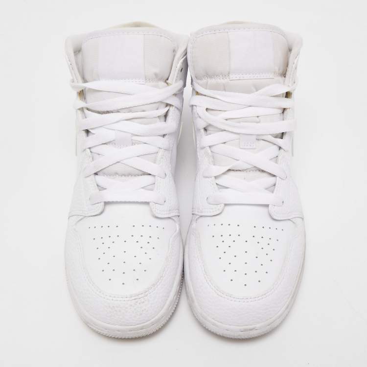 Pre Owned Air Jordans White Leather Air Jordan 1 Triple White Sneakers Size 40