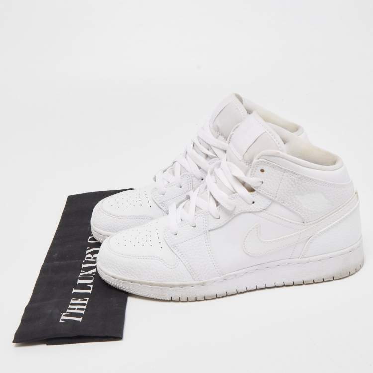Pre Owned Air Jordans White Leather Air Jordan 1 Triple White Sneakers Size 40