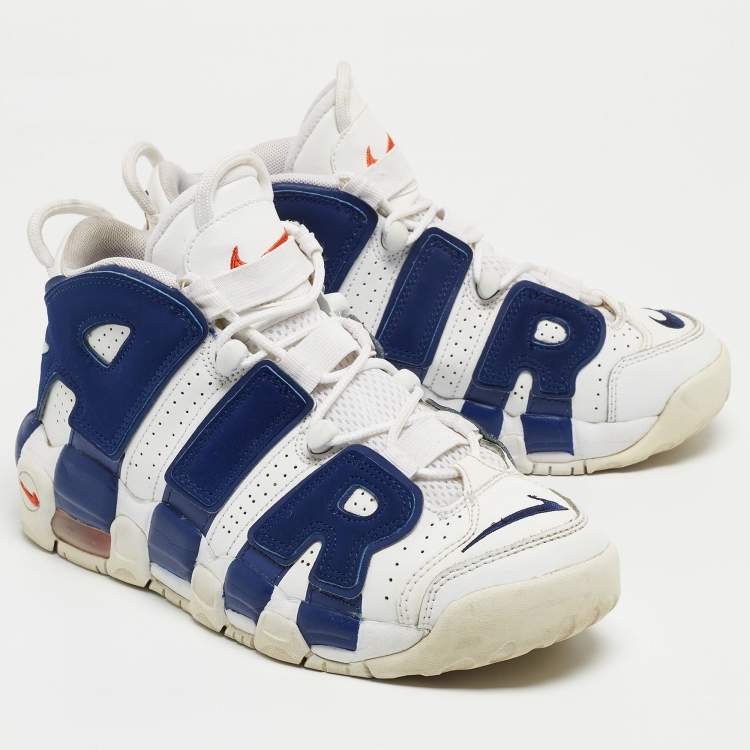 Pre Owned Nike Air White/Blue Leather More Uptempo Knicks Sneakers Size 38