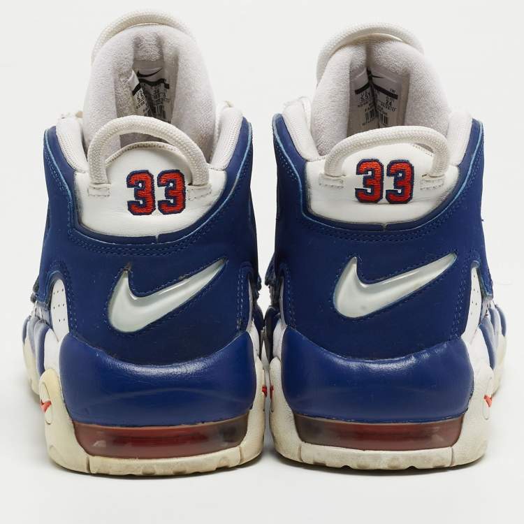 Pre Owned Nike Air White/Blue Leather More Uptempo Knicks Sneakers Size 38