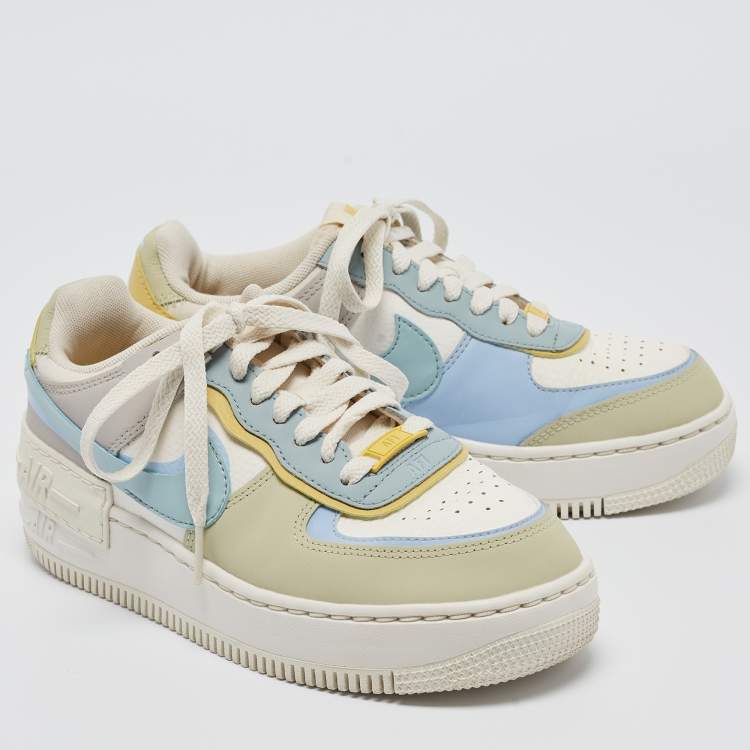 Pre Owned Nike Multicolor Leather Air Force 1 Low Shadow Ocean Cube Sneakers Size 37.5