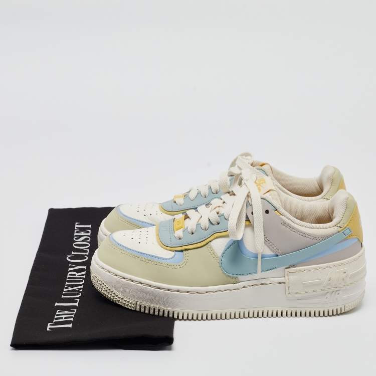 Pre Owned Nike Multicolor Leather Air Force 1 Low Shadow Ocean Cube Sneakers Size 37.5