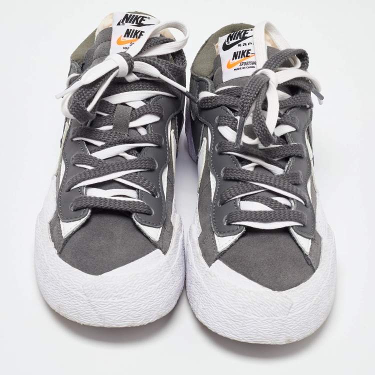 Pre Owned Nike x Sacai Grey Suede Blazer Low Iron Grey Sneakers Size 40