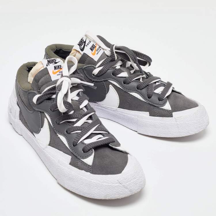 Pre Owned Nike x Sacai Grey Suede Blazer Low Iron Grey Sneakers Size 40