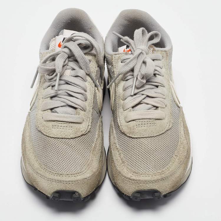 Pre Owned Nike x Sacai Grey /White Mesh And Suede Vaporwaffle Low Top Sneakers Size 38.5