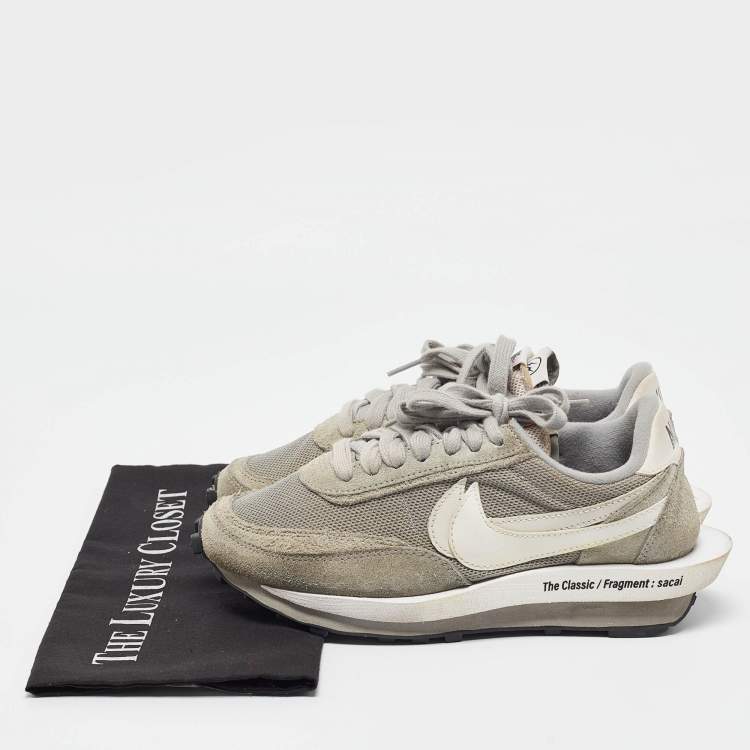 Pre Owned Nike x Sacai Grey /White Mesh And Suede Vaporwaffle Low Top Sneakers Size 38.5