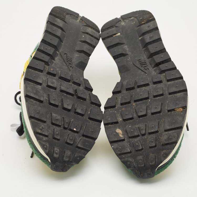 Pre Owned Nike x Sacai Multicolor Suede and Mesh Vaporwaffle Tour Yellow Stadium Green Sneakers Size 39