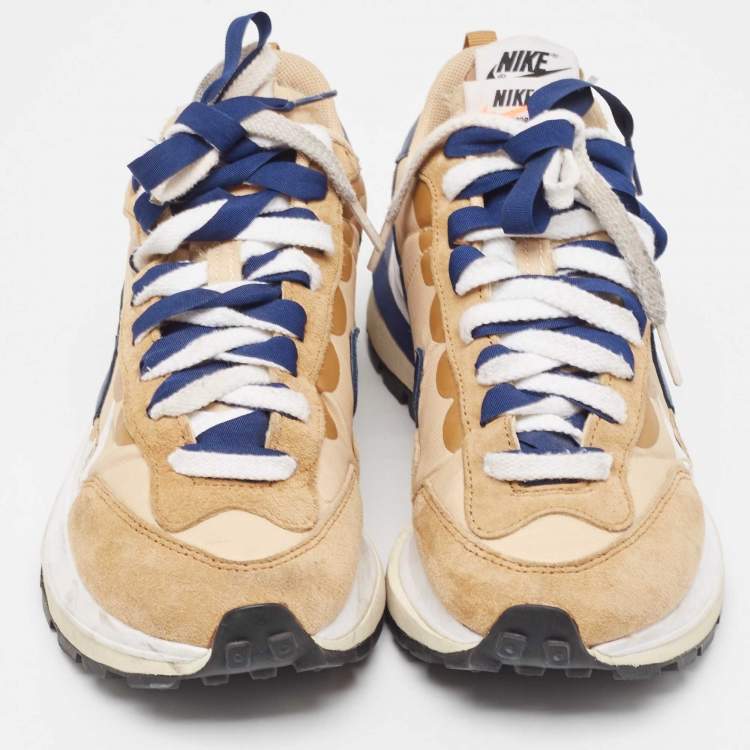 Pre Owned Nike x Sacai Multicolor Leather and Fabric Vaporwaffle Sesame Blue Void Sneakers Size 38