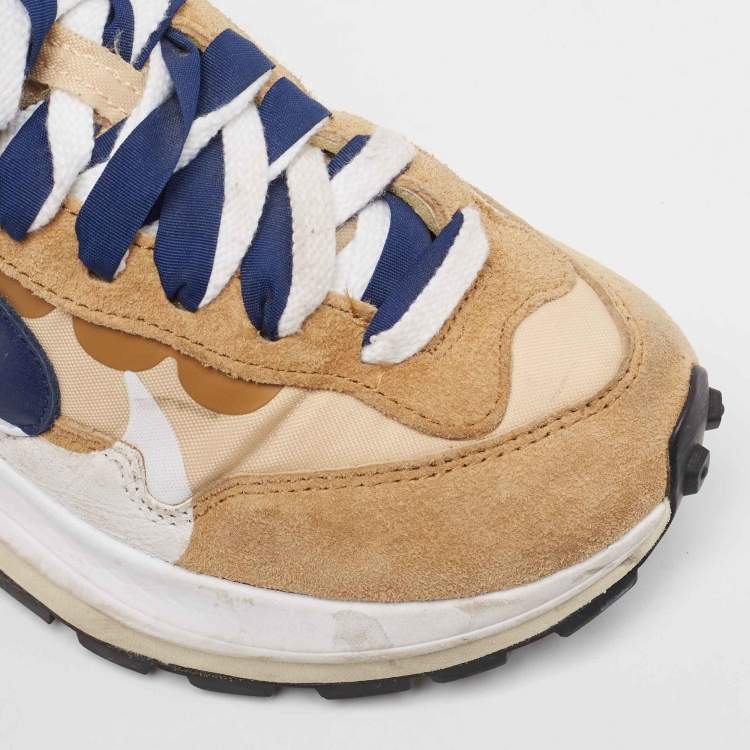Pre Owned Nike x Sacai Multicolor Leather and Fabric Vaporwaffle Sesame Blue Void Sneakers Size 38