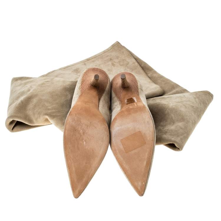 Pre Owned Yeezy Beige Suede Season 5 Over The Knee Pointed Toe Boots Size 38.5