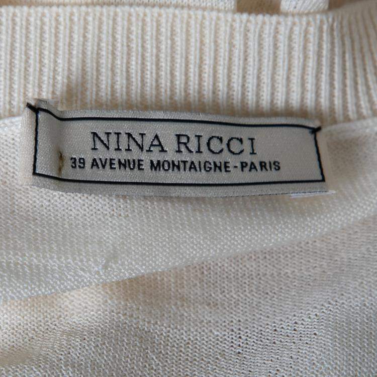 Pre Owned Nina Ricci Cream Striped Knit and Lace Cardigan XL