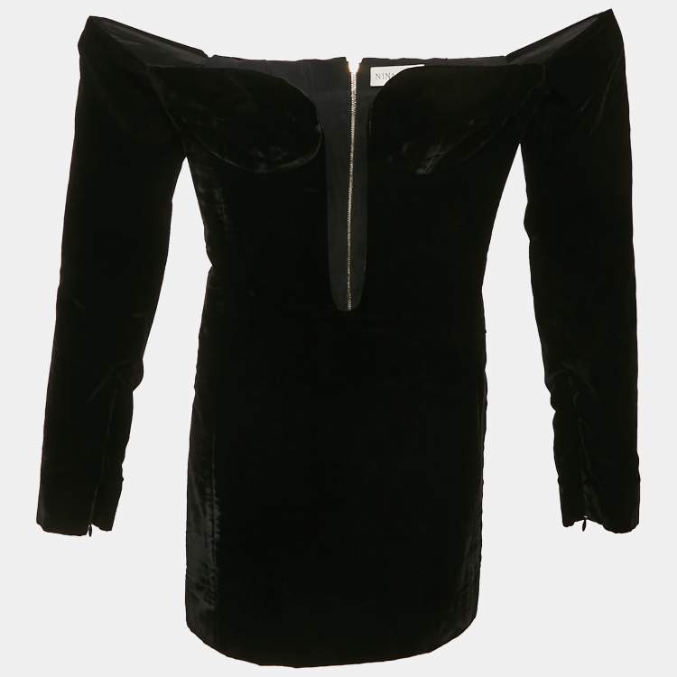 Pre Owned Nina Ricci Velvet Tulle Trim Velvet Mini Dress XXS